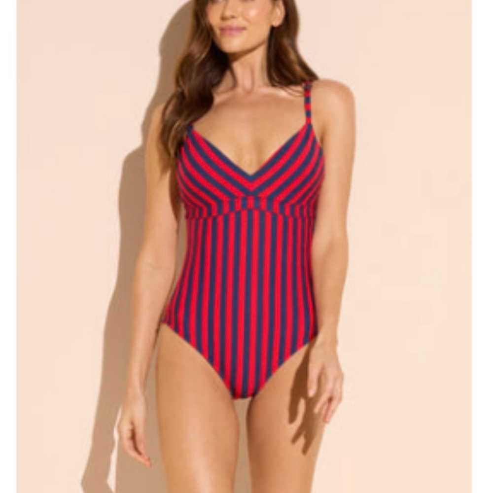 Women’s Navy and Red Striped One-Piece Swimsuit